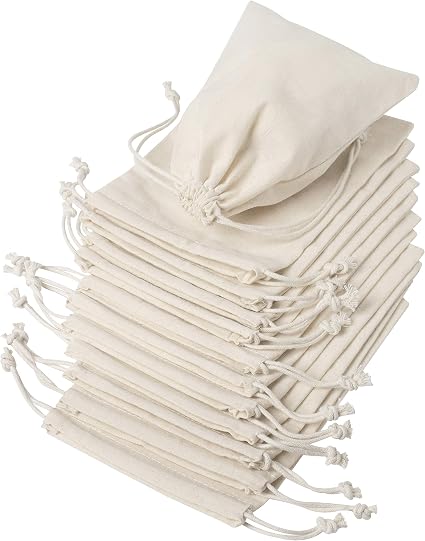 DR Cotton Muslin Drawstring Bags (5x7 Inch - 12-Pack) 100% Natural Unbleached Thick Cotton Bag for Gifts, Favors, Jewelr