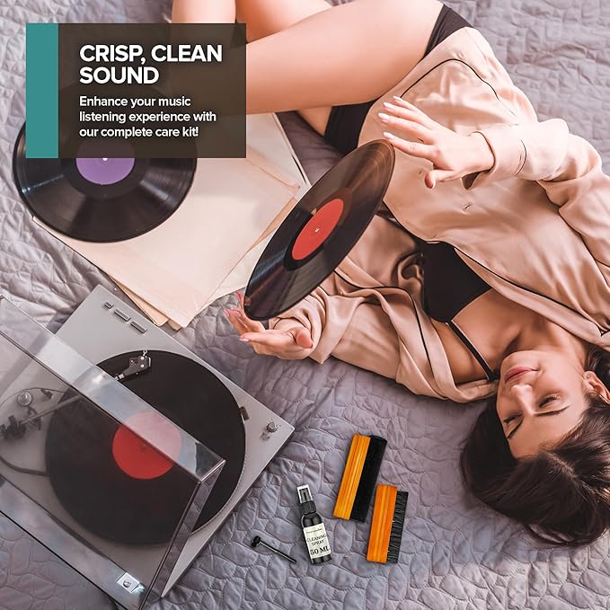 Stock Your Home Vinyl Record Cleaning Kit – 6-Piece Set with Vinyl Cleaner Spray, Anti-Static Velvet Brush, Needle Cleaning Gel & Brush, Drawstring Duster Bag