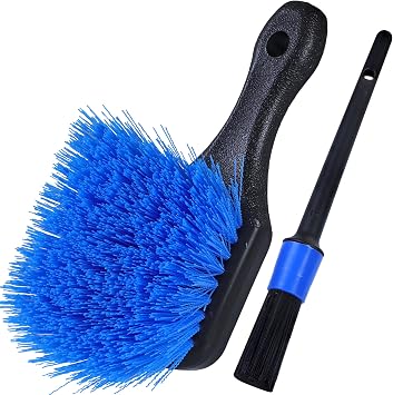 TAKAVU Wheel & Tire Brush, Stiff Bristle Short Handle, Scratch-Safe (Blue)