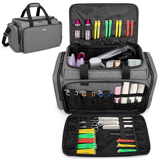 BAFASO Large Capacity Hairdresser Bag with Adjustable Dividers, Gray