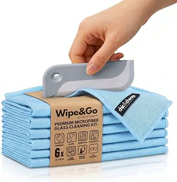Wipe&GO Window & Glass Cleaning Cloths (6-Pack, 12 x 16") – Premium Diamond Weave Microfiber Cleaning Cloths for Windows