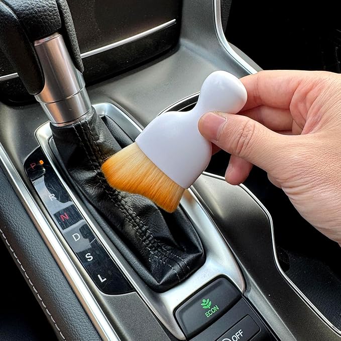 Car Detailing Brush, Soft Bristle Cleaning Brush, Scratch-Free Auto Duster Tool for Dashboard, Air Vents, Leather & Interior Cleaning (White&Brown with Cap)