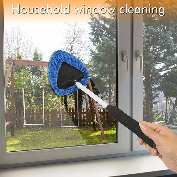 JOYFUL&HOPEFUL Car Windshield Cleaner Tool,Interior Windshield Cleaning Tool with Extendable Handle,Microfiber and Chenille Car Inside Windshield Cleaner Tool Anti Fog, Streaks Free
