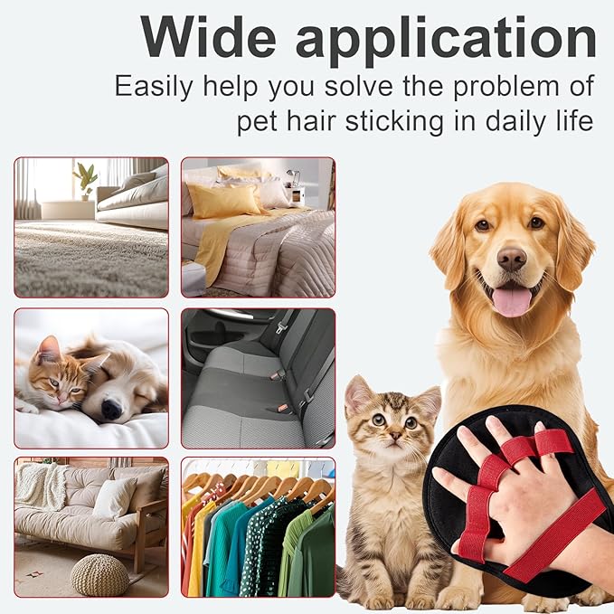 Lonfliness 2pcs Pet Hair Fur Removal Mitt Glove for Cats Dogs 5-Finger Electrostatic Reusable Pet Hair Remover Brush Tool for Couch Furniture Carpet Laundry Clothing (Red)