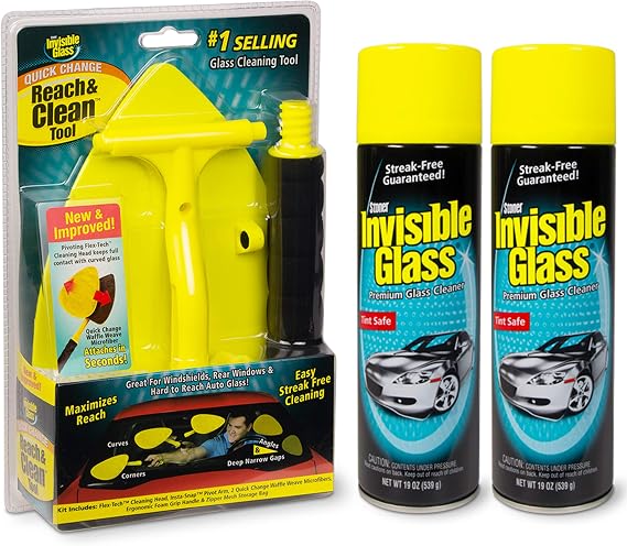 Invisible Glass Stoner Car Care 1 Window and Windshield Kit Reach and Clean Tool (95160) with 2 Cleaner (91164), 38. Flu