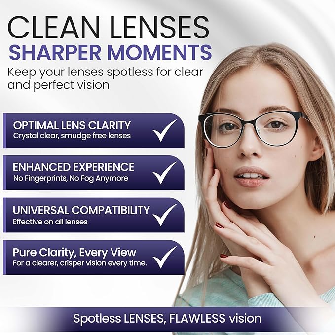 Eyeglass Gel Lens Cleaner Spray Kit - 2 x 8oz and 1 x 2oz Gel Eyeglasses Cleaner Spray Bottle + 2 Microfiber Cloth for Cleaning - Safe for All Lenses (AR Coated Included)