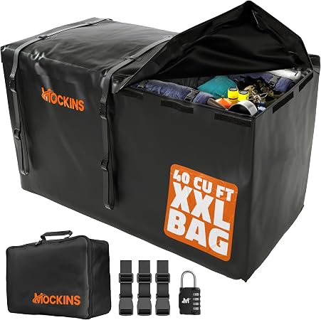 Mockins 40 Cu Ft XXL Trailer Hitch Cargo Carrier Bag w/Straps, Lock & Case