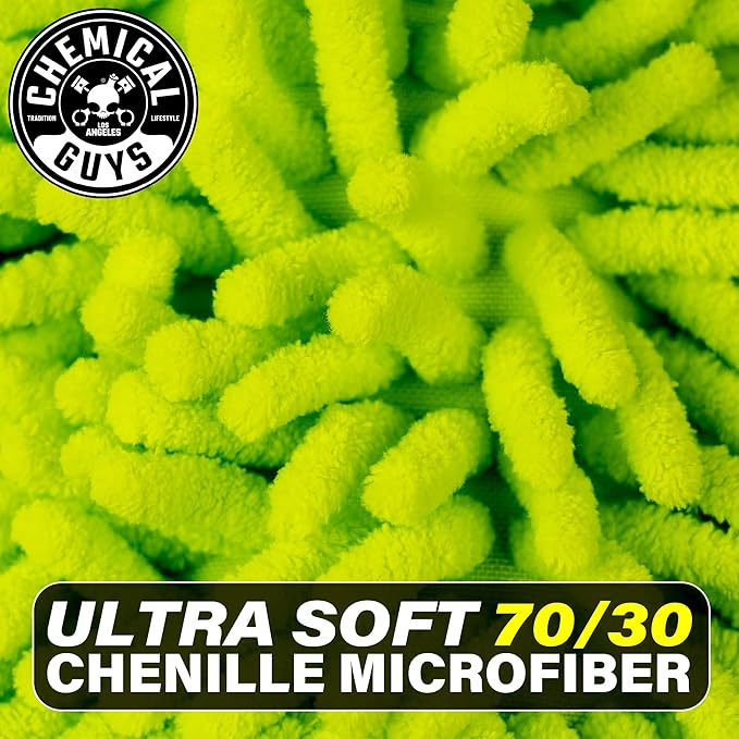 Chemical Guys Chenille Premium Scratch-Free Microfiber Wash Mitt for Car Washing - Lime Green, Ultra-Soft Car Wash Glove, Swirl-Free Finish, Safe for Trucks, SUVs, Motorcycles, and More