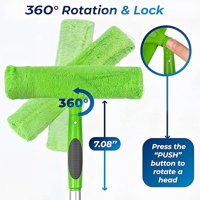 DSV Standard Professional Window Squeegee for Window Cleaning, 2 in 1 Rotatable Window Cleaning Squeegee Kit with Extension Pole, 62” Window Cleaning Tool for Indoor/Outdoor High Windows, Home, Car
