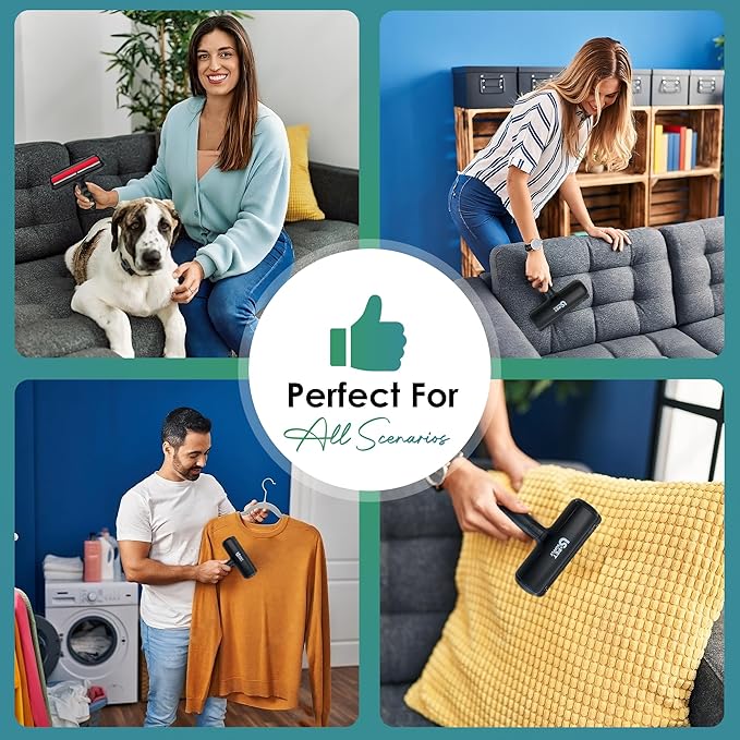 Pet Hair Remover Roller-Reusable, Self Cleaning Lint Roller for Pet Hair Removal on Furniture, Carpets, Clothes & Car Seats-Dog & Cat Hair Remover No Sticky Tapes (Black)