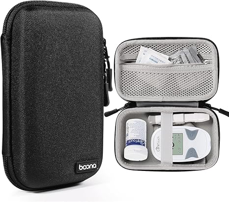 Diabetes Travel Case EVA Hard Shell Diabetic Supplies Bag Organizer for Blood Sugar Testing Kit, Glucose Monitor Kit wit