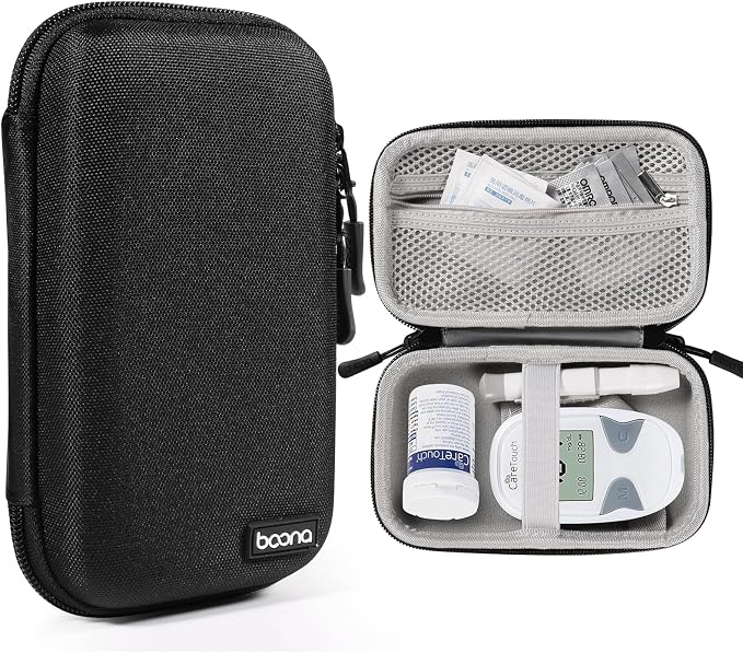 Diabetes Travel Case EVA Hard Shell Diabetic Supplies Bag Organizer for Blood Sugar Testing Kit, Glucose Monitor Kit wit