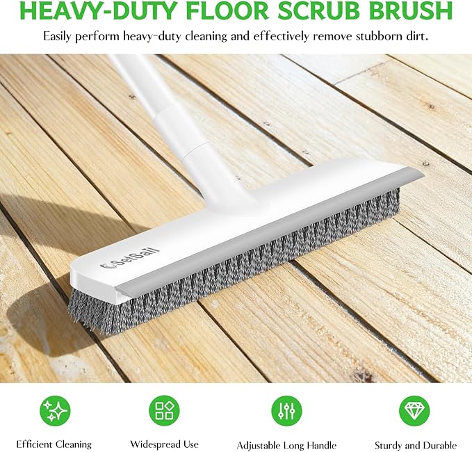 SetSail Floor Scrub Brush, Scrub Brush with 48-Inch Long Adjustable Handle 2 in 1 Scraper Brush Stiff Bristle Floor Scrubber for Cleaning Bathroom Shower Kitchen Garage Deck Tile Tub, White