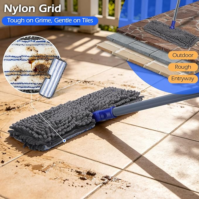 MASTERTOP Microfiber Dust Mop,Double-Sided Flat Mops for Hardwood Floors with 4 Reusable Mop Pads, Floor Mops with Stainless Steel Handle and Extension, Cleaner for Hardwood, Vinyl, Laminate, Tile