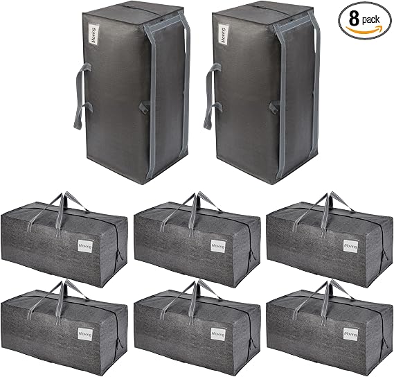 VENO 8 Pack Heavy Duty Moving Bags with Backpack Straps, Zippers & Handles, Extra Large Packing Bags for College Dorm Es
