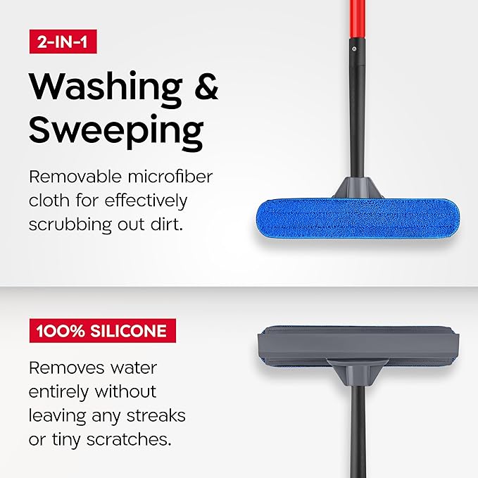 Tyroler Professional Window Squeegee for Home, Long Squeegee for Window Cleaning, 2-in-1 Window Cleaning Squeegee Kit, Indoor & Outdoor Window Cleaner Tool for High Windows & Glass (12''-110'')