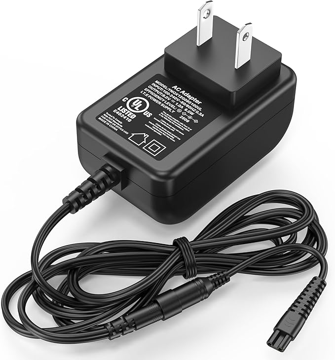 9V Scrubber Charger Fit for Homitt HM115C Electric Spin Scrubber, Power Cord AC Adapter for Homitt Cordless Bathroom Scrubber HM204C HM115CD HM115CG HM115CW Cleaning Brush, 2 Prong Charging Plug Cable