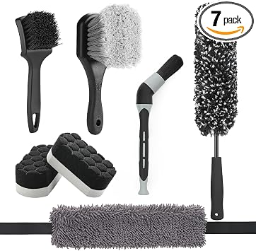 Fantasticlean 7PCS Wheel Tire Brush Kit for Car Detailing Cleaning