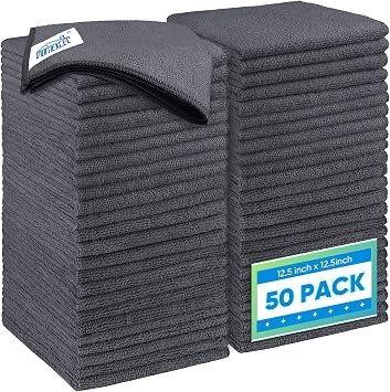 HOMEXCEL Grey Microfiber Cleaning Cloth 50 Pack, 12.5 x 12.5 inch Microfiber Towels for Cars, Ultra Absorbent Car Washin