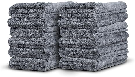 Adam's Borderless Grey Microfiber Towel (12pk) - Premium Ultra Soft Car Detailng Towel Cloths, 480gsm - Safe for Car Was