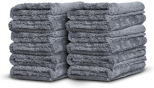 Adam's Borderless Grey Microfiber Towel (12pk) - Premium Ultra Soft Car Detailng Towel Cloths, 480gsm - Safe for Car Was