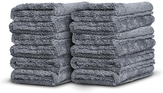 Adam's Borderless Grey Microfiber Towel (12pk) - Premium Ultra Soft Car Detailng Towel Cloths, 480gsm - Safe for Car Was