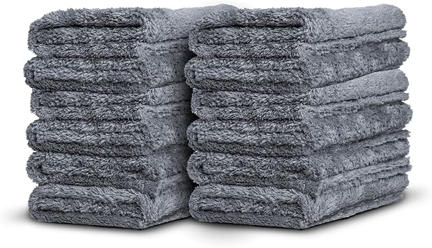 Adam's Borderless Grey Microfiber Towel (12pk) - Premium Ultra Soft Car Detailng Towel Cloths, 480gsm - Safe for Car Was