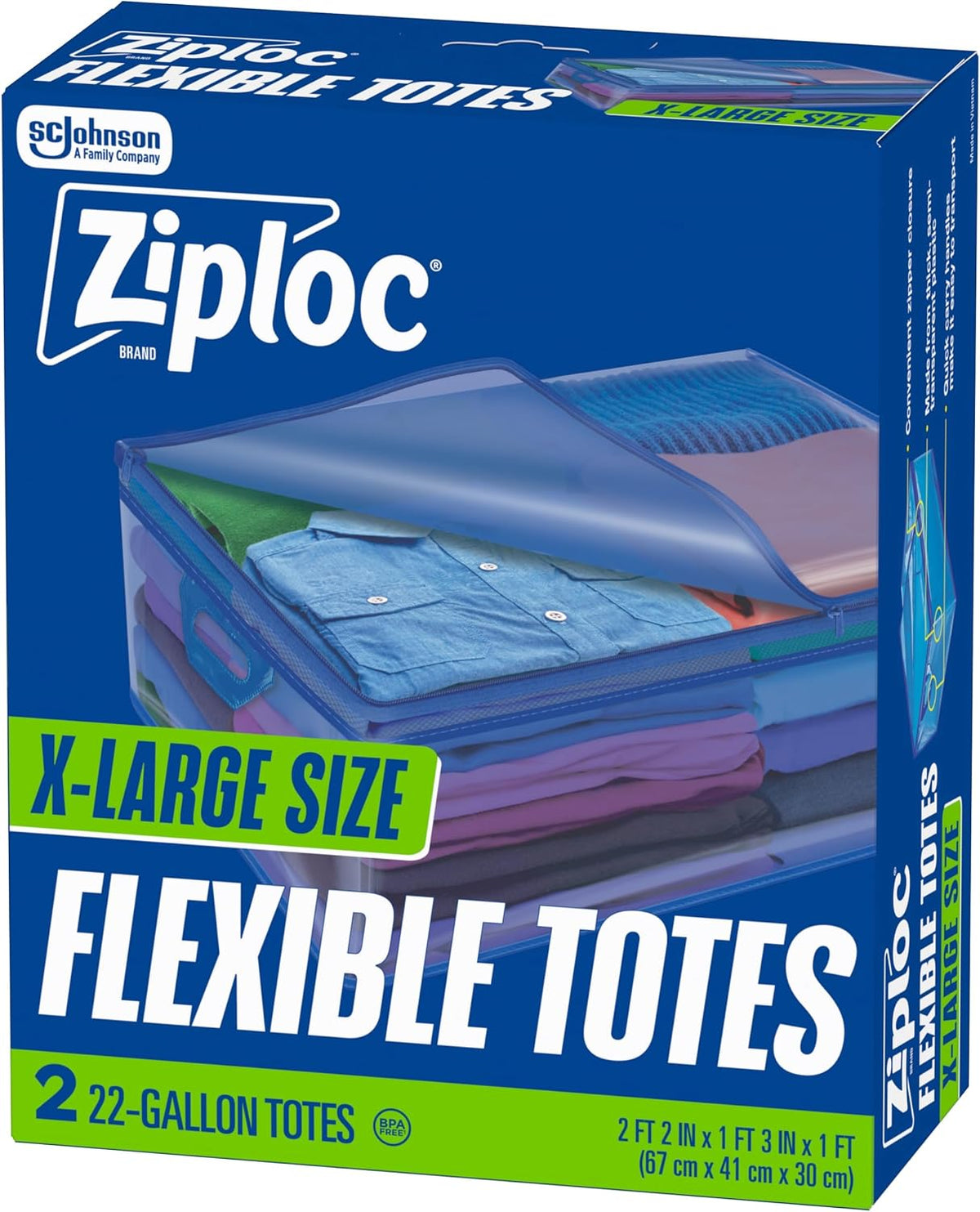 Flexible Totes, 22 Gallon X-Large Storage Bags with Zipper, 2 Count
