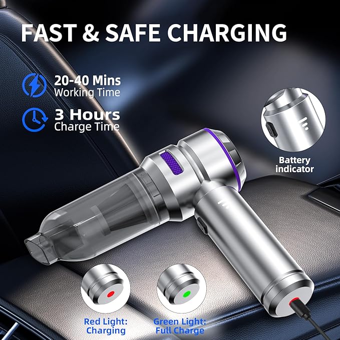 Car Vacuum Cleaner High Power - 22000PA Portable Car Vacuums 4 in 1 Compressed Air Duster & Blower Hand Held Vacuum Cordless with Brushless Motor for Cars Home Office Camping Ideal Gifts for Men women