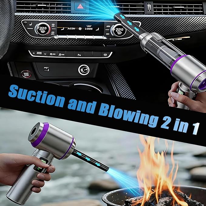 Car Vacuum Portable Cordless,20000Pa Suction Power Handheld Vacuum for Car,Home,Office,Pet Hair Cleaning,with 2 Washable Filter and 9 Replaceable Nozzle, Type-C Charging
