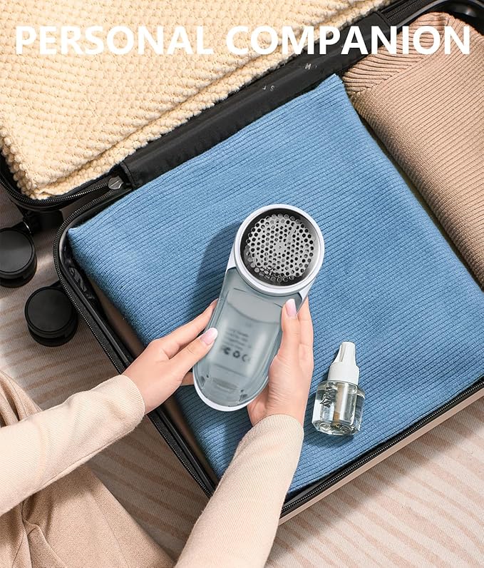 Fabric Shaver Rechargeable, Electric Lint Remover for Clothes & Furniture, Sweater Shaver & Pilling Remover, Depiller with 2 Extra Blades Included, Lint Shaver for Clothing - USB Charge, Gray