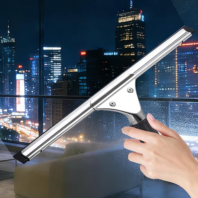 14-inch Squeegee for Shower Glass & Window Cleaning, Professional Stainless Steel Squeegee with Durable Handle for Streak-Free Glass, Mirror, Tile & All Smooth Surfaces
