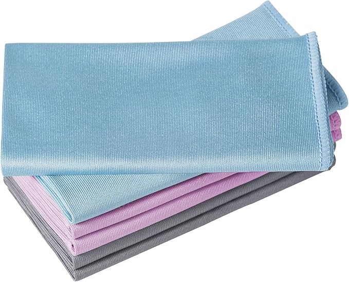 Puomue 6 Pack Microfiber Glass Cleaning Cloth, 16 Inch X 16 Inch, Lint Free Quickly Clean Window, Glasses, Windshields, Mirrors, and Stainless Steel, Multicolor