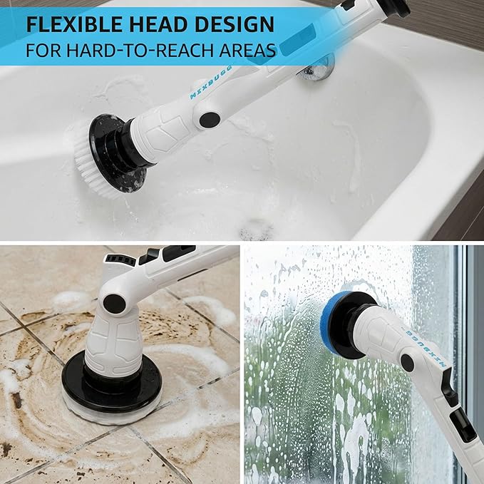 Electric Spin Scrubber, 3-Speed Power Scrubber for Cleaning Bathroom, 6-Angle Adjustable Head Cordless Scrubber with 8 Brush Heads & Long Handle, LCD Display Shower Scrubber for Grout Tile Floor Tub