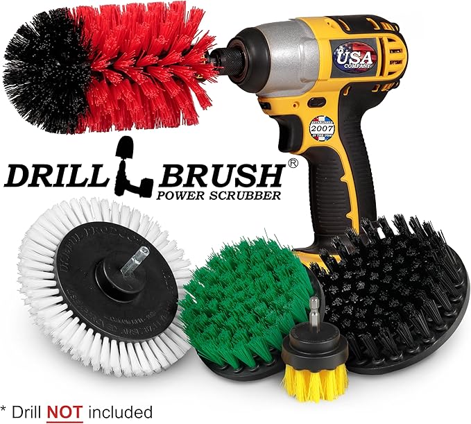 Drillbrush Multi-Surface Drill Brush Attachments Set for Car Interior, Bathroom, Flooring, Counters, Sinks, Siding, Garages, and More - Dishwasher Safe Drill Brush Car Detailing Kit Attachment Set