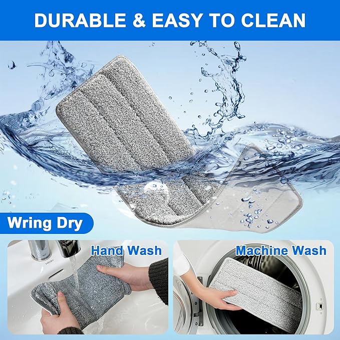 JOYMOOP Microfiber Replacement Pads for 13" Flat Mop System, Reusable Refills, 2-Pack, Grey and Stripe