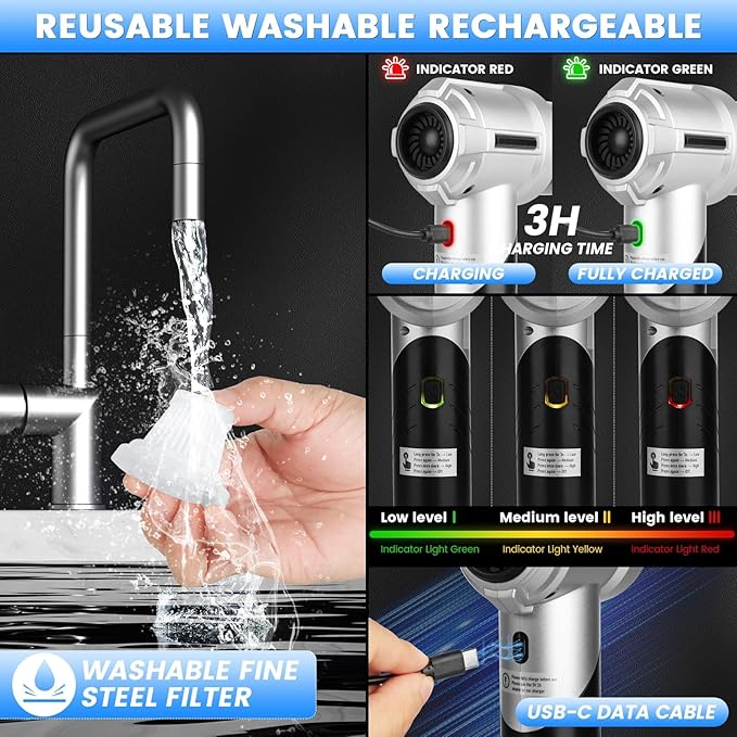 Car Vacuum Portable Cordless with 18000PA Super Suction, 4 in 1 Portable Air Blower/Car Vacuum 90°Foldable Handheld Rechargeable Brushless Motor, Gifts for Men for Home, PC