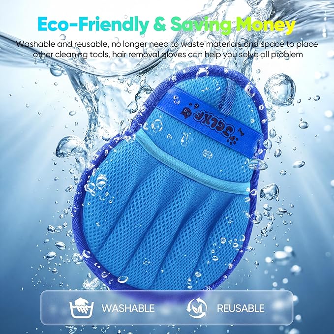 Upgraded Pet Hair Removal Glove for Dogs & Cats, Electrostatic Five-Finger Hair Remover for Furniture, Couch, Carpet, Clothing& Car Seat, 2Pcs Reusable Magic Brush Pet Hair Remover Tool (Blue)