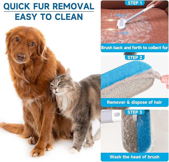 Cat and Dog Hair Remover for Couch & Furniture, Better Than Lint Rollers for Pet Hair, Reusable, Washable Fur Cleaner for Carpets, Clothing, Bedding, Portable Multi-Surface Tool for Home & Car