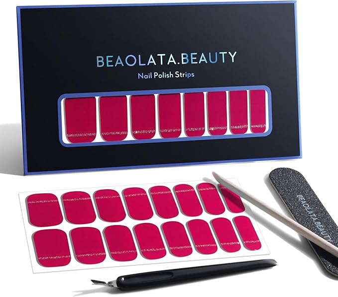 Nail Polish Strips, 32PCS Salon Quality Wraps, Long Lasting Gel Nail Stickers for Women Easy Apply& Remove (Berry Rhapsody Dark Red)
