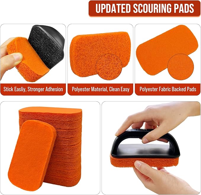 12-Piece Griddle Cleaning Kit for Blackstone, Flat Top Grill Cleaning Kit Non-Scratch Scouring Pads for Kitchen - 10 Scrubber Pads and 2 Handles