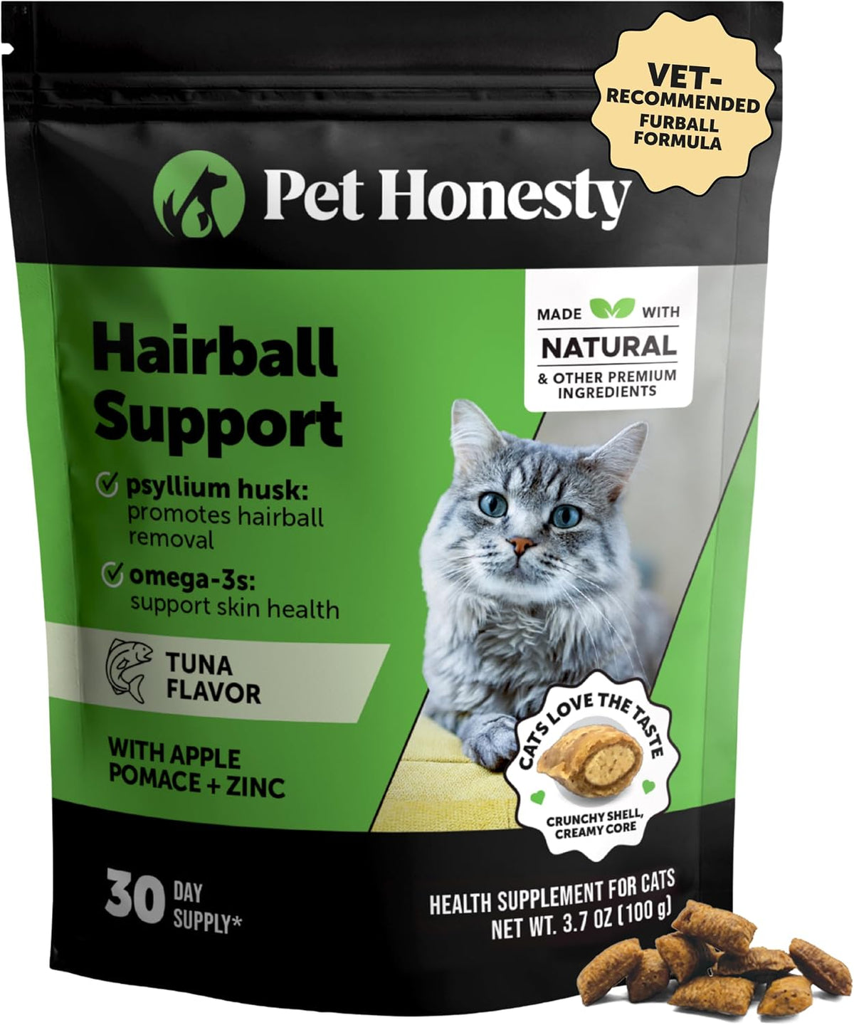 Vet Backed Cat Hairball Remedy Chews, Tuna, 30-Day Supply