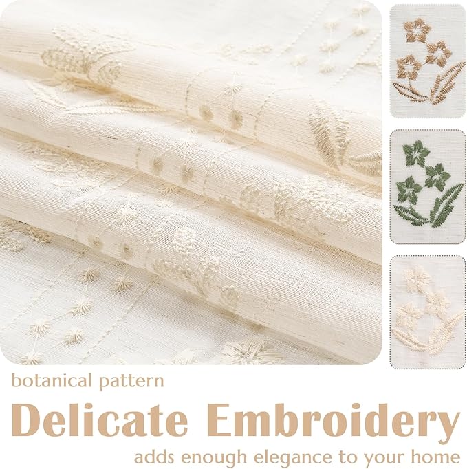 jinchan Belrose French Sheer Volie Door Curtain Embroidered Farmhouse Linen Curtain for Patio Door with Tie up Bows Light Filtering for Door Window Closet Rod Pocket 40 Inches 1 Panel Beige on Beige