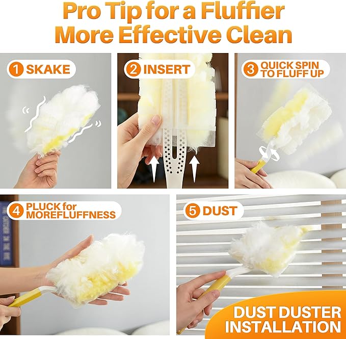 JOYMOOP Disposable Duster for Cleaning, with 1 Handles & 48 Ct Yellow Heavy Duty Refills for Swiffer Feather Duster, Household Cleaning Tool for Electronics, Dusting Furniture, Blinds