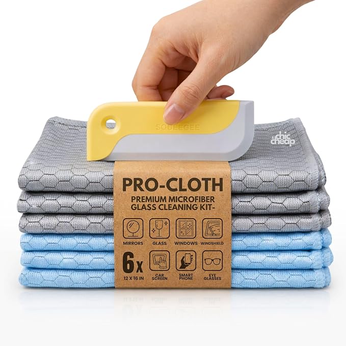PRO-CLOTH Window & Glass Cleaning Cloths (6-Pack, 12 x 16") – Premium Honeycomb Microfiber Cloths for Windows, Mirrors, 
