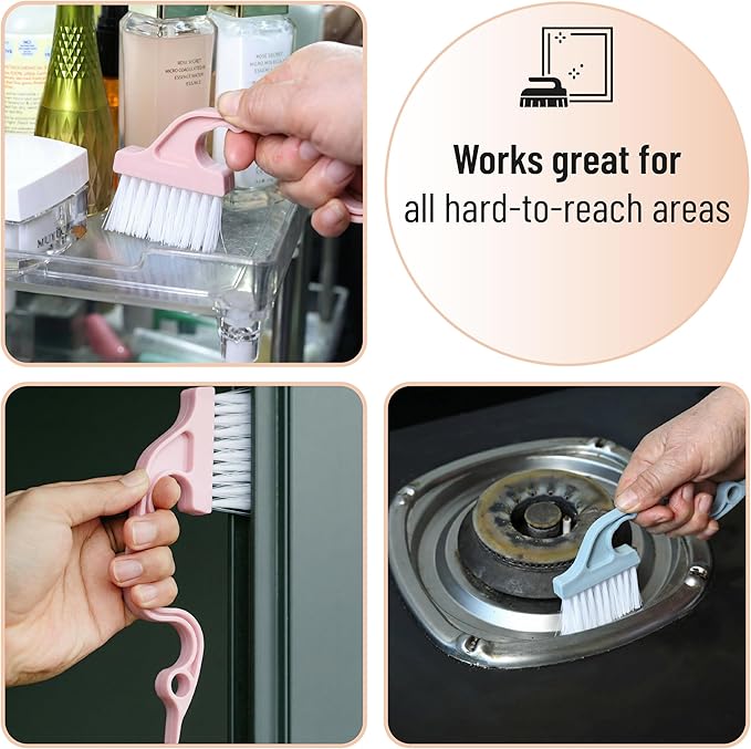 Slick- Window Track Cleaning Brush, 3 Pack, Colorful Ergonomic Handle, Built-in Scraper, Multipurpose, Window Track Cleaning Tools
