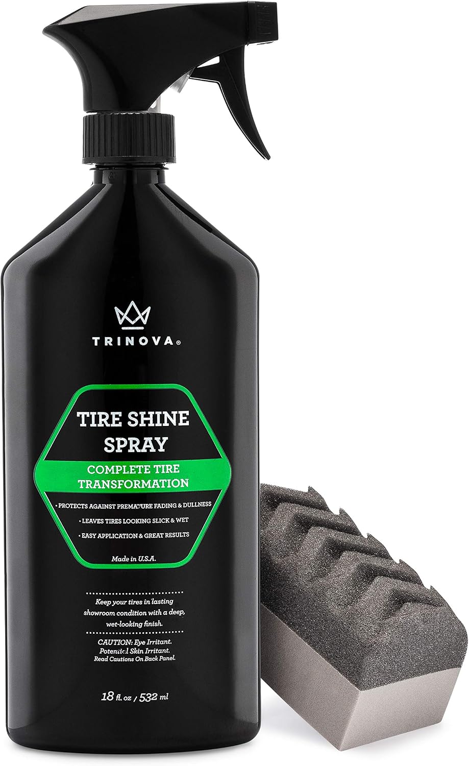 Tire Shine Spray, No-Wipe Wet Finish, 18 fl oz