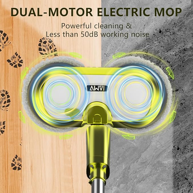VMAI Cordless Electric Mop with Water Spray & Detachable Battery, Rechargeable Floor Spin Mop & Scrubber with LED Headlights, Washable Pads, Lightweight for Hardwood Tile Marble Floor Cleaning