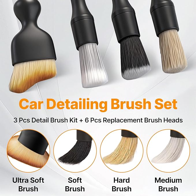 8 Pcs Car Detailing Brush Set, Soft Bristle Cleaning Brushes for Interior and Exterior Care, 4 Versatile Brushes Designed for Dashboards, Vents, Wheels, Tires, and Precision Detailing