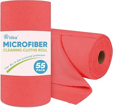 AIDEA Microfiber Cleaning Cloth Roll-55 Sheets, Red Cleaning Rags 11×9"